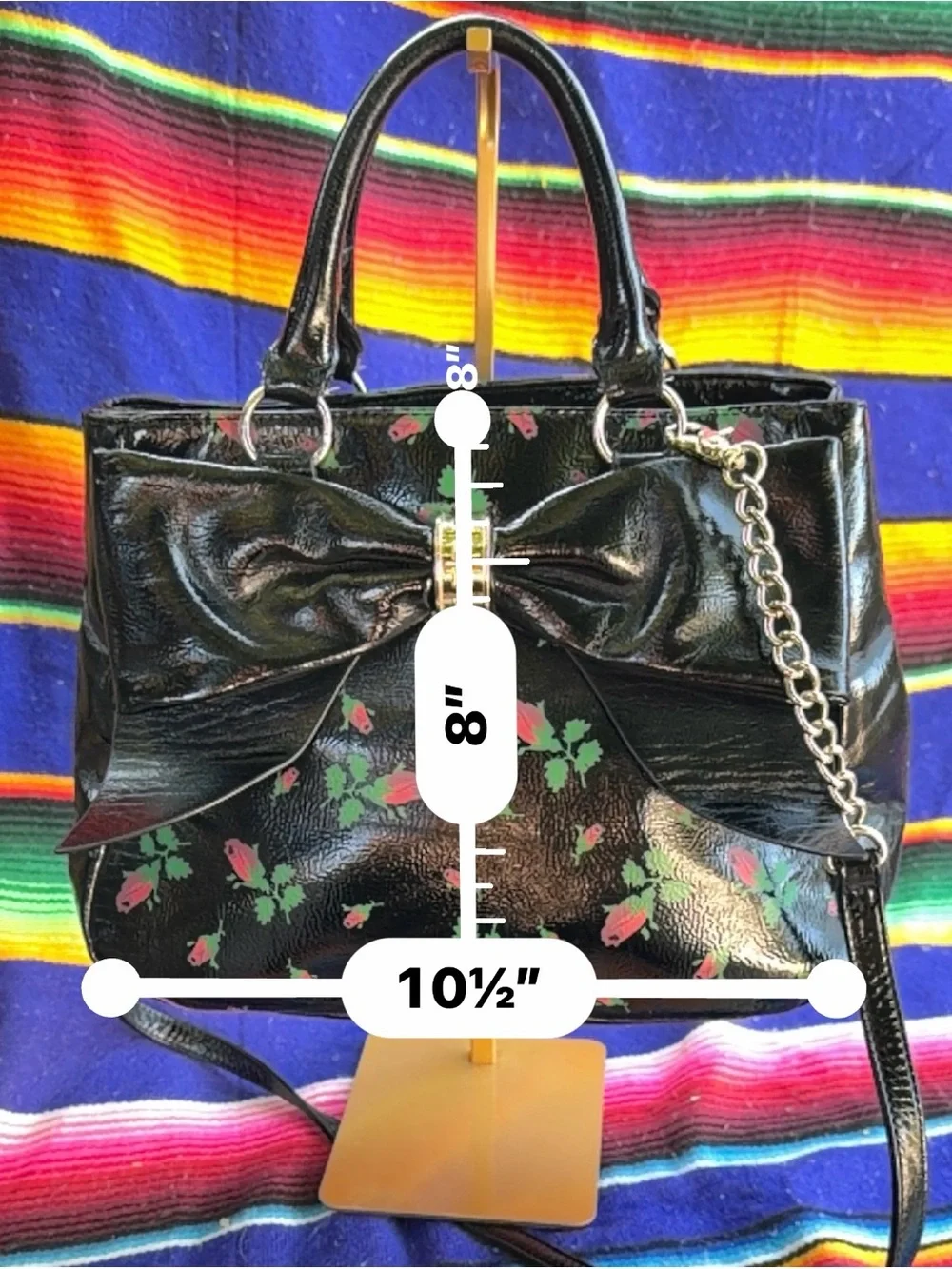 Betsey Johnson Black Patent Floral Bow Satchel